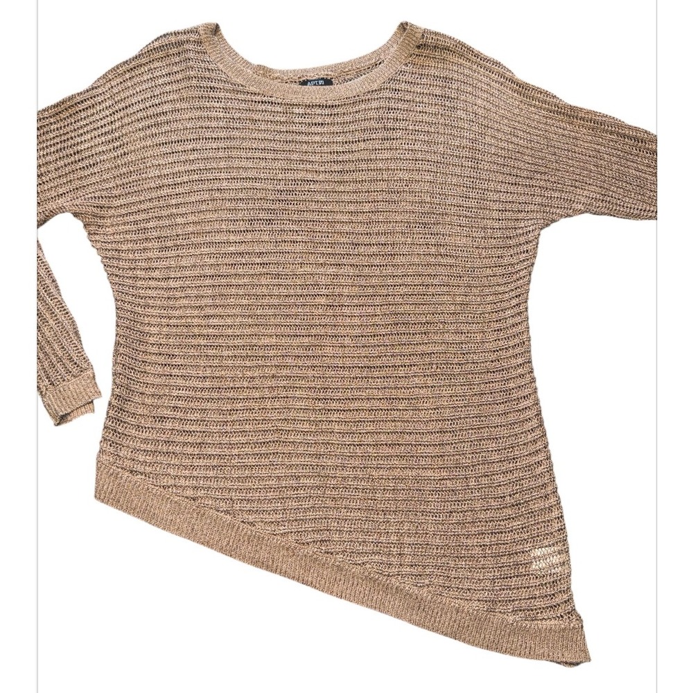 APT 9 Womens Rose Gold Metallic Open Knit Asymmetrical Hem Sweater Size L